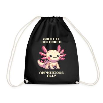 Axolotl Pixel Style | Amphibian Pet Retro - Drawstring Bag - black - Front