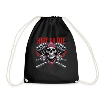 Motorcycle Skull Ride or Die Biker Chopper Rock - Drawstring Bag - black - Front