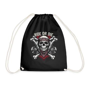 Motorcycle Skull Ride or Die Biker Chopper Rock - Drawstring Bag - black - Front