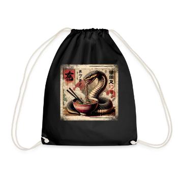 Ramen Snake Japan Grunge Poster Style - Drawstring Bag - black - Front