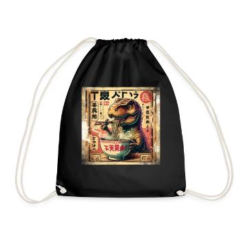 Ramen T Rex Dinosaur Grunge Poster Style - Drawstring Bag - black - Front