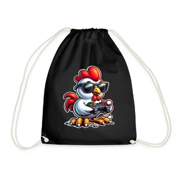 Huhn Gaming Gamer Nerd - Turnbeutel - Schwarz - Vorne