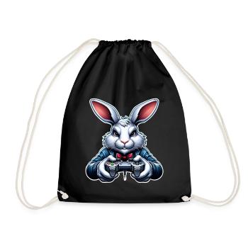 Hase Kaninchen Gamer Gaming Nerd - Turnbeutel - Schwarz - Vorne