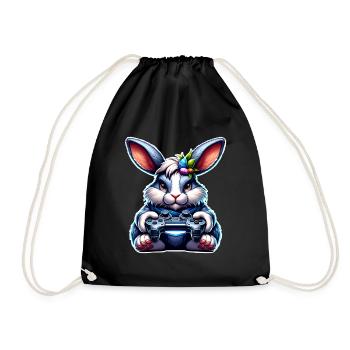 Hase Kaninchen Gamer Gaming Nerd - Turnbeutel - Schwarz - Vorne