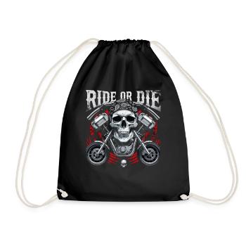 Motorcycle Skull Ride or Die Biker Chopper Rock - Drawstring Bag - black - Front