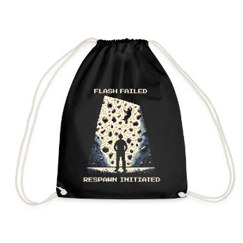 Flash Failed | Bouldering Pixel Art Crash Pad - Drawstring Bag - black - Front