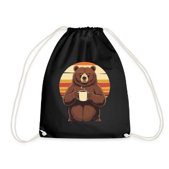 Grim Bear Coffee Mug Bears Coffee Tired - Drawstring Bag - black - Front