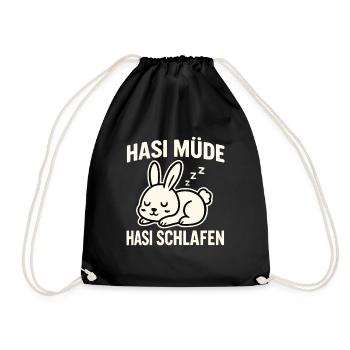 Hasi Müde Hasi Schlafen – Schlaf Hase Design - Turnbeutel - Schwarz - Vorne