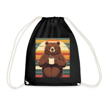 Grim Bear Coffee Mug Bears Coffee Tired - Drawstring Bag - black - Front