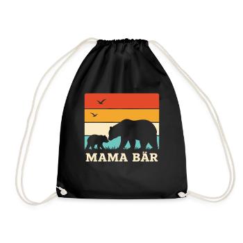 Mama Bear Retro Stripes Vintage Mother and Baby - Drawstring Bag - black - Front