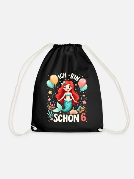 Ich bin schon 6 Meerjungfrau Geburtstag Mädchen - Turnbeutel - Schwarz