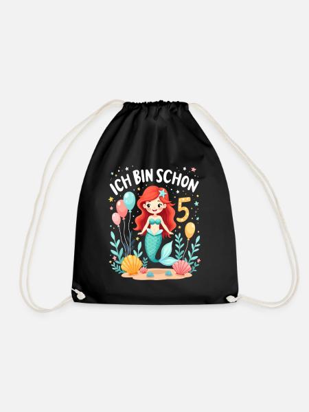 Ich bin schon 5 Meerjungfrau Geburtstag Mädchen - Turnbeutel - Schwarz