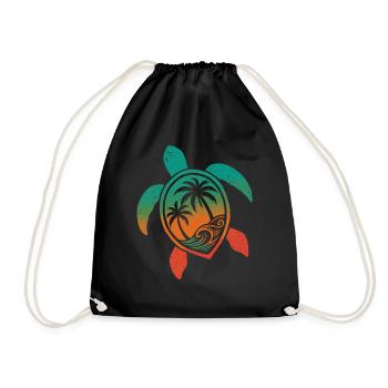 Turtle Motif Waves Festival Turtle Surfer - Drawstring Bag - black - Front
