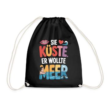 You Coast He Wanted Sea Beach Love Wave Surfer - Drawstring Bag - black - Front