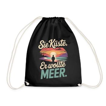 You Coast He Wanted Sea Beach Love Wave Surfer - Drawstring Bag - black - Front