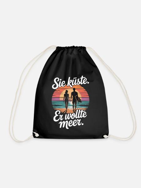 Sie Küste Er Wollte Meer Strand Liebe Welle Surfer - Turnbeutel - Schwarz