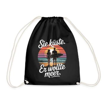 You Coast He Wanted Sea Beach Love Wave Surfer - Drawstring Bag - black - Front