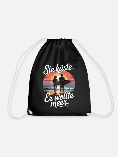 Sie Küste Er Wollte Meer Strand Liebe Welle Surfer - Turnbeutel - Schwarz