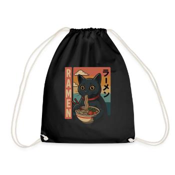 Ramen Cat Retro Japan Style - Drawstring Bag - black - Front