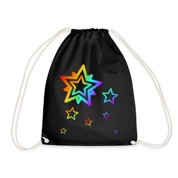 Colorful Stars Shooting Star Rainbow Gradient - Drawstring Bag - black - Front