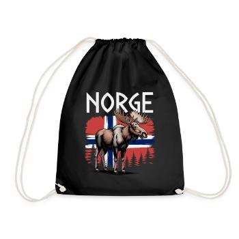 Norge Elch vor Norwegen Flagge Wald Design - Turnbeutel - Schwarz - Vorne