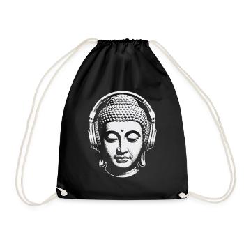 Buddha mit Kopfhörern Achtsamkeit Musik Boho Zen - Turnbeutel - Schwarz - Vorne
