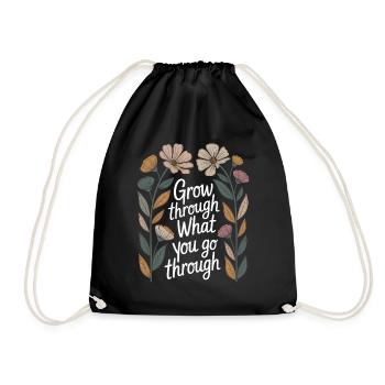 Floral Boho Inspirational Quote Design Grow - Drawstring Bag - black - Front