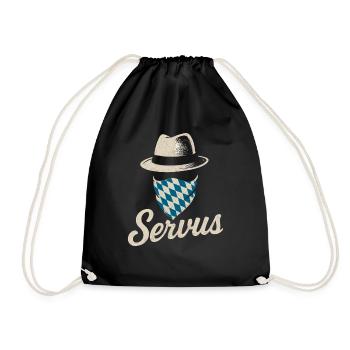 Servus – Bavarian greeting in vintage look - Drawstring Bag - black - Front