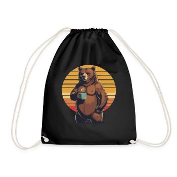 Grim Bear Coffee Mug Bears Coffee Tired - Drawstring Bag - black - Front
