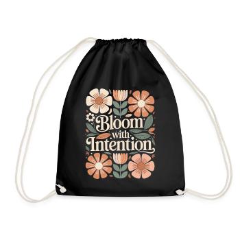 Boho Flowers Vintage Quote Bloom With Intention - Drawstring Bag - black - Front