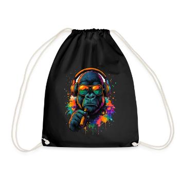 Monkey DJ Headphones Sunglasses - Drawstring Bag - black - Front