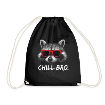 CHILL BRO – Funny raccoon with sunglasses - Drawstring Bag - black - Front