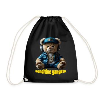Funny Teddy Bear  Sensitive Gangsta - Drawstring Bag - black - Front