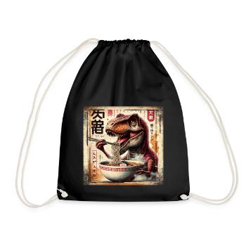 Ramen T Rex Dinosaur Grunge Poster Style - Drawstring Bag - black - Front