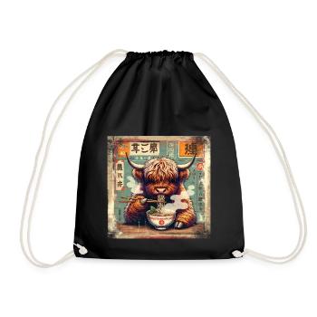 Ramen Highland Cow Grunge Poster Style - Drawstring Bag - black - Front