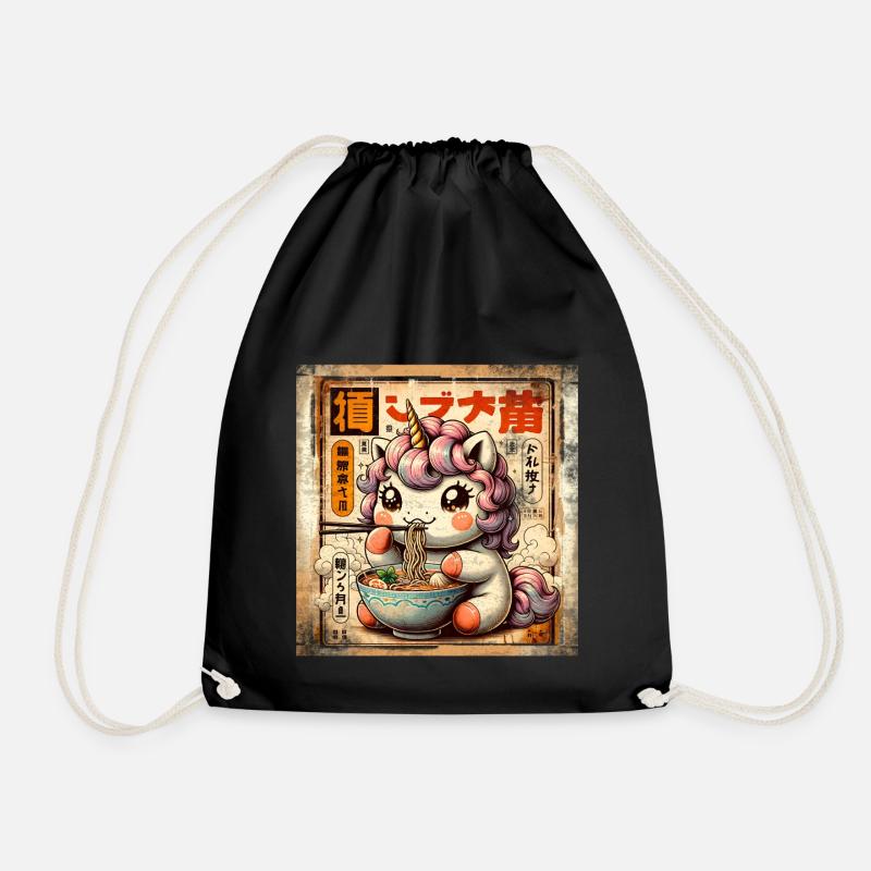 Ramen Einhorn Grunge Poster Style - Turnbeutel - Schwarz