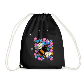 Retro Bee Bees Bumblebee Flower Kids - Drawstring Bag - black - Front