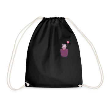 Eule in Brusttasche Vogel in Tasche - Turnbeutel - Schwarz - Vorne
