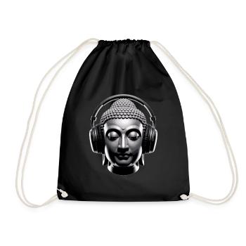 Buddha mit Kopfhörern Achtsamkeit Musik Boho Zen - Turnbeutel - Schwarz - Vorne