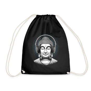 Buddha mit Kopfhörern Achtsamkeit Musik Boho Zen - Turnbeutel - Schwarz - Vorne