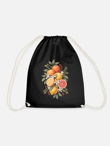 Zitrusfrucht Boho Vintage Stil Natur - Turnbeutel - Schwarz