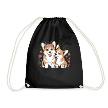 Corgi Hund Boho Stil: Liebevolle Begleiter - Turnbeutel - Schwarz - Vorne