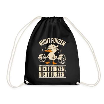Funny Fitness Duck – Don't Fart! - Drawstring Bag - black - Front
