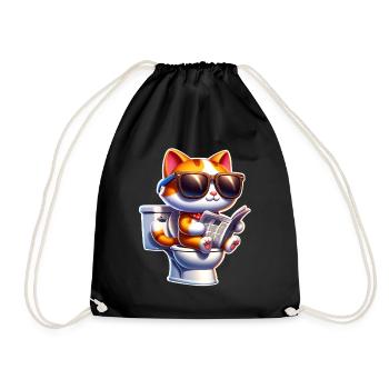 Katze Toilette Zeitung - Turnbeutel - Schwarz - Vorne