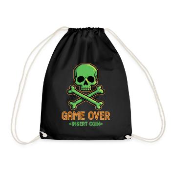 Game Over Insert Coin - Retro Gaming Skull 8bit - Drawstring Bag - black - Front