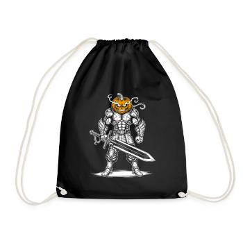 Pumpkin Head Knight with Sword - Halloween - Drawstring Bag - black - Front