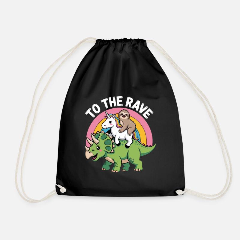 To The Rave EDM Unicorn Sloth Dinosaur - Drawstring Bag - black