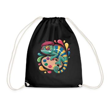 Artist chameleon with palette for creative minds - Drawstring Bag - black - Front