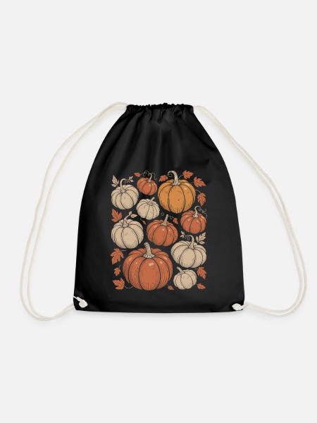 Herbstliche Kürbisse Und Blätter Illustration - Turnbeutel - Schwarz