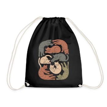 Relaxed Boho Cat Pattern - Drawstring Bag - black - Front